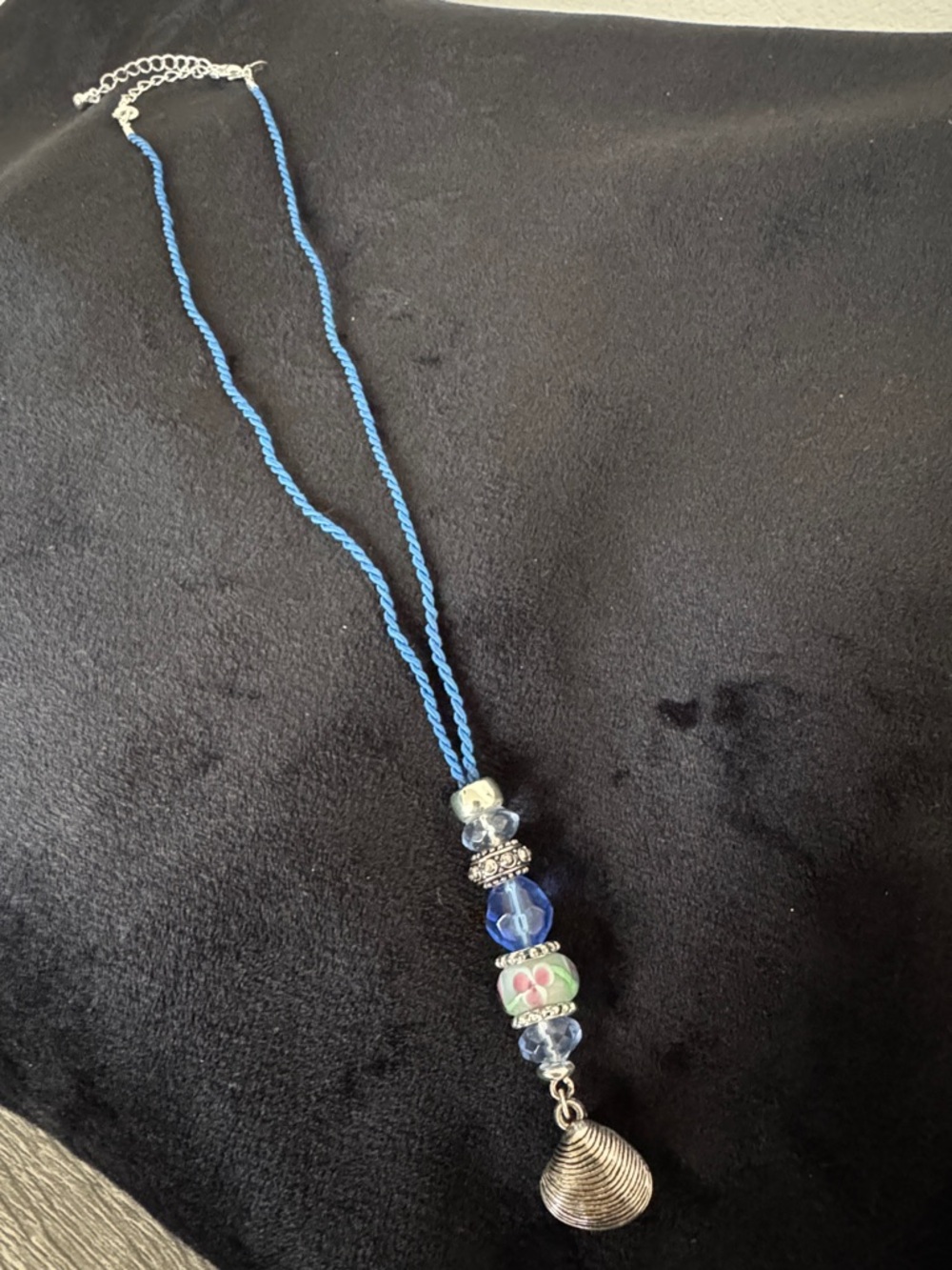 Avon Blue Beaded Necklace with Shell Charm